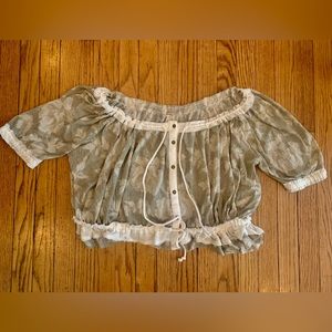 Free People Green and White Floral Crop Top